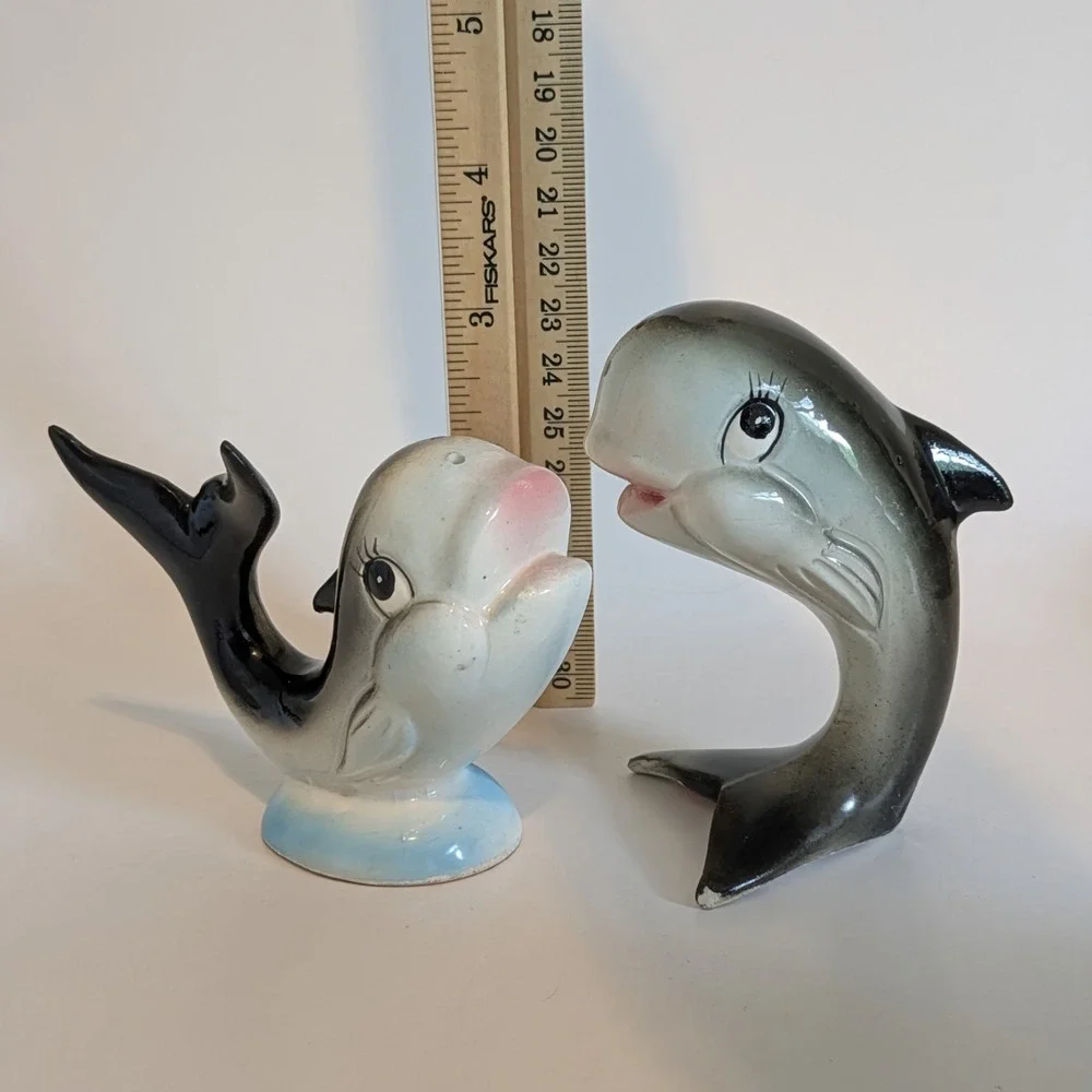 Vintage Kelvins Treasures Whale Salt & Pepper Shakers Anthropomorphic Japan